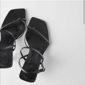 Zara Black Strappy Mid-Heel Sandals
